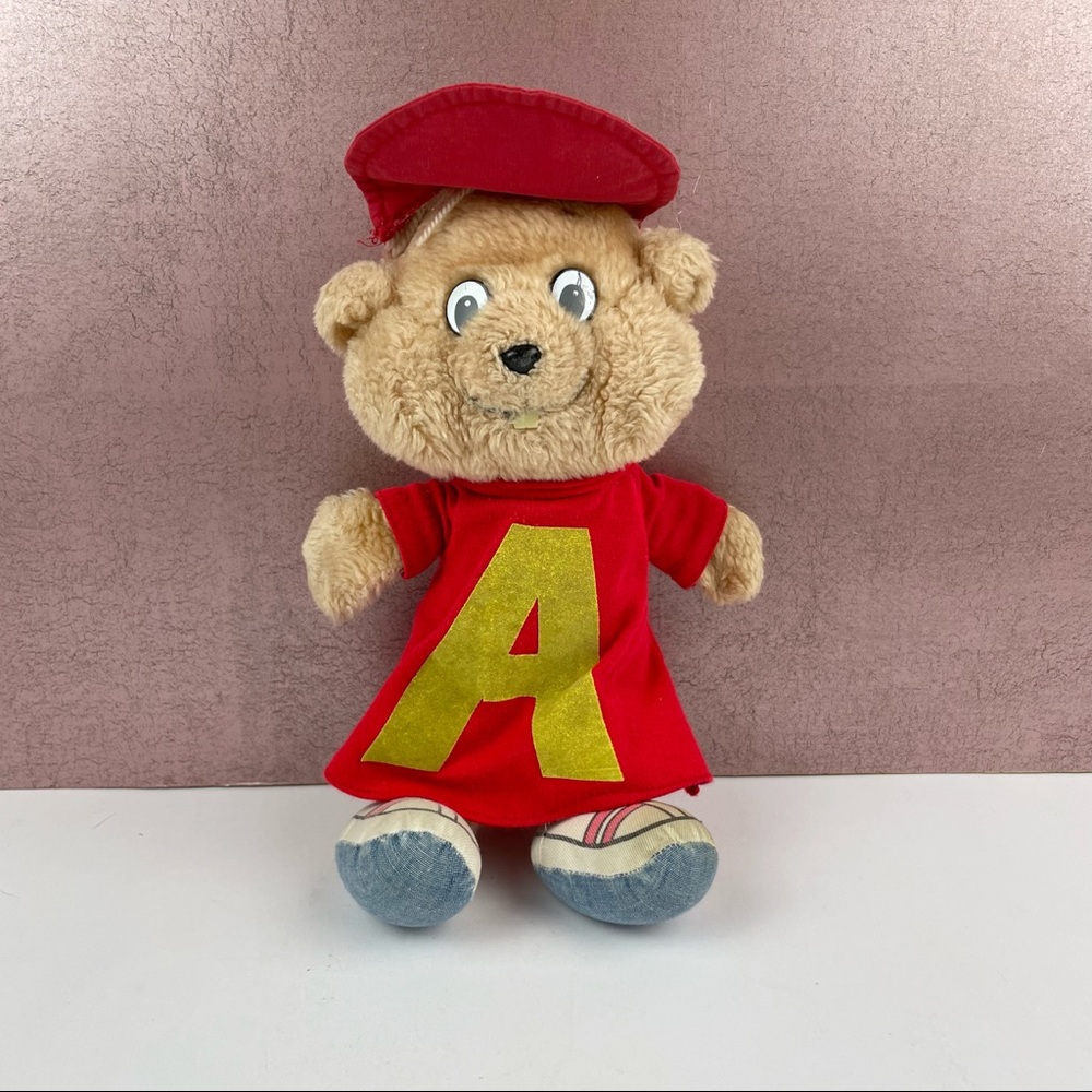 Vintage Alvin Chipmunks CBS Plush Stuffed Animal Bear Red Brown